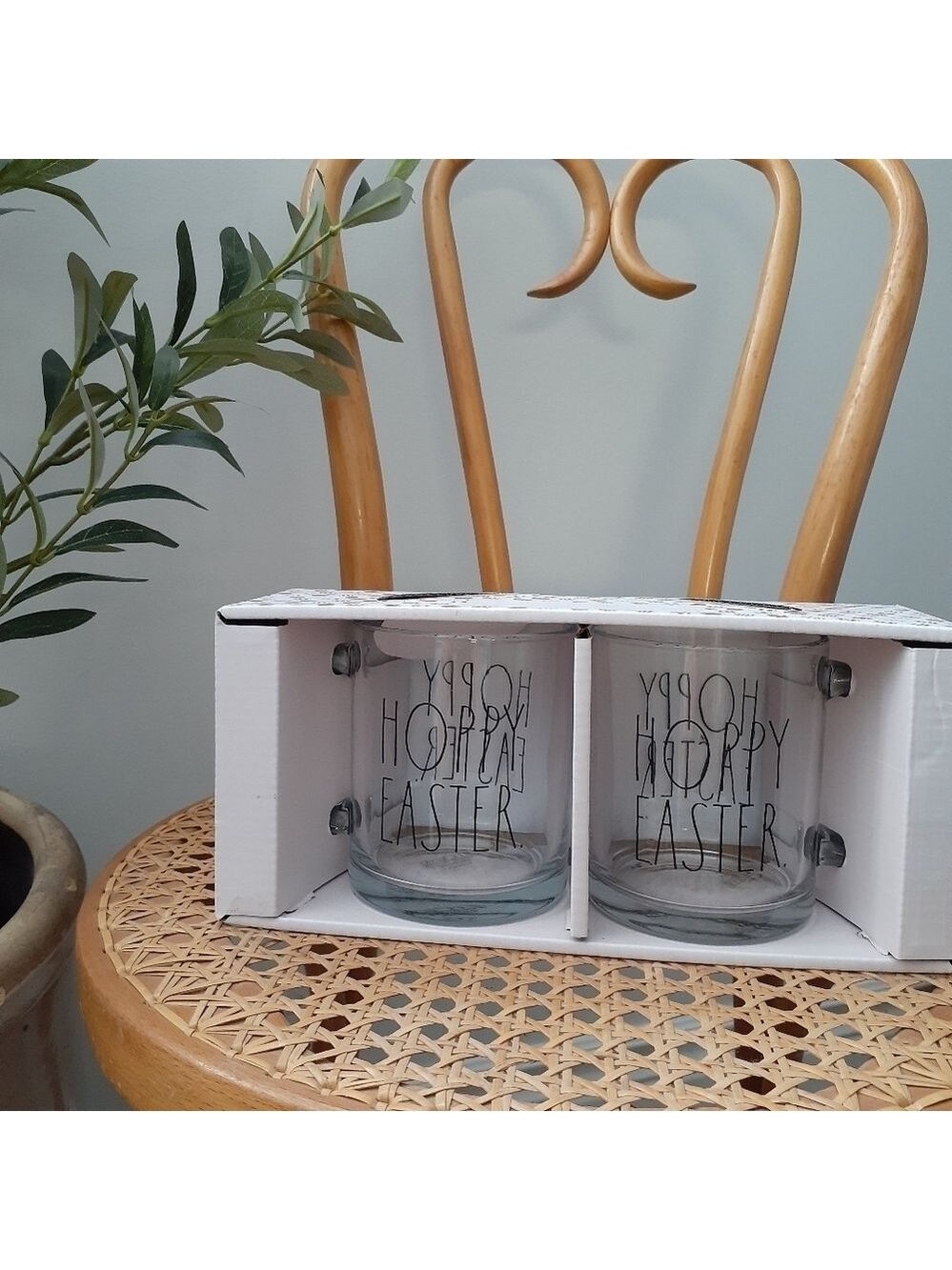 BNIB Rae Dunn Hoppy Easter Clear Glass Mugs